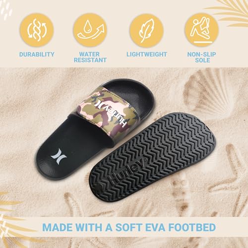 Image of Hurley Kids NAIA Slides Adjustable Strap Slip-On Sandals Indoor and Outdoor EVA Footbed Shower Slides for Girls and Boys