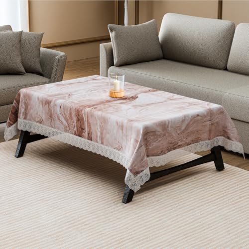 Image of Kuber Industries 40x60 Inch PVC Table Cloth 4 Seater | Waterproof Dining Table Cover /Protector Sheet for Home, Party and Events | Marble Print - Brown