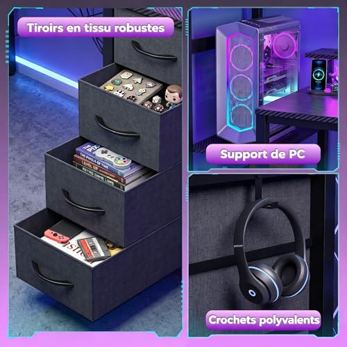 Bureau PC gamer noir APICIZON avec support casque et prises intégrées - 5