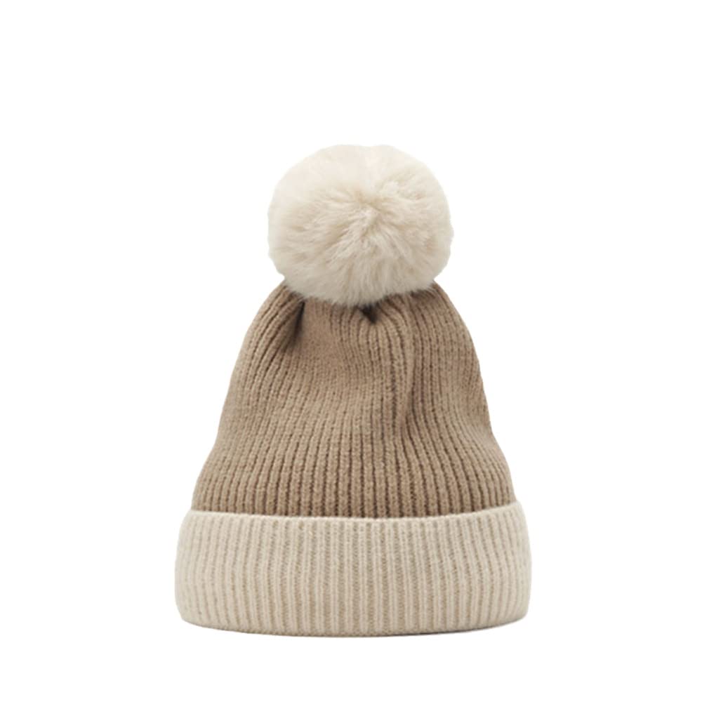 Zaiyi Hat Women Winter Soft Thick Fleece Lined Dual Layer Stitching Color Knitted Beanie Hats Keep Warm Outdoor