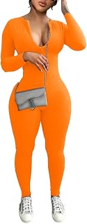 Women Long Sleeve Bodycon Jumpsuit One Piece Zip Up Romper