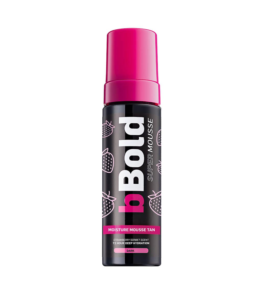 bBoldStrawberry Sorbet Scented Super Mousse Self Tan Dark 175ml, Self Tan with Aloe Vera and Vitamins, Strawberry Scented Fake Tan