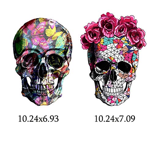 Skull Stickers Patches Halloween Supplies Red Rose Flower Butterfly Feather Iron On Heat Transfer Decals For Jacket Jeans Clothes Diy Decorations 3 Large Size Decals #TOP5