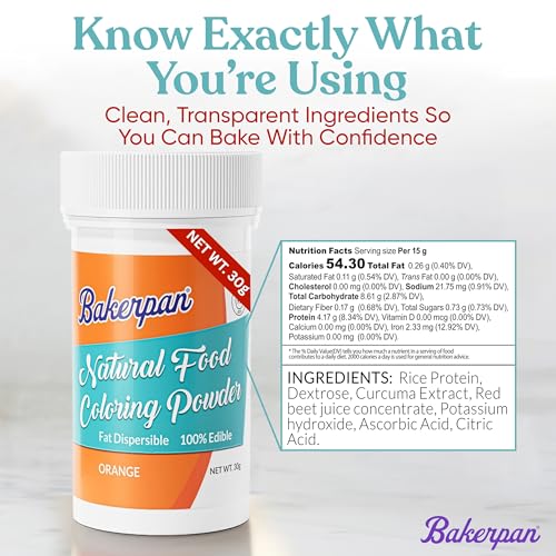 Image of Bakerpan Orange Food Coloring Powder for Baking - 30g Oil Based, Artificial Dye-Free, Plant-Based, Kosher, Gluten-Free - For Buttercream, Chocolate, Candy & Cakes