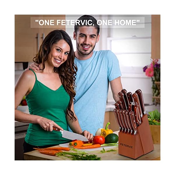 FETERVIC Knife Set 16 PCS High Carbon Kitchen Knife Sets Wooden Block