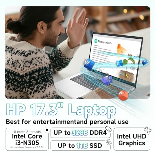 HP 2026 17.3 inch Laptop, Intel 8-Core i3-N305, 16GB RAM, 512GB SSD ...
