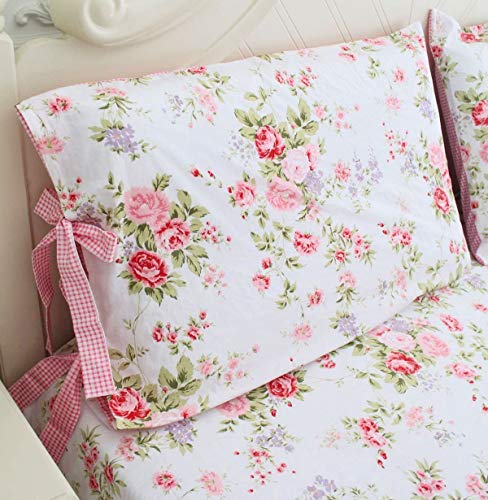 Usning Pink Floral Bedding Sheet, Set Extra Soft 100% Cotton Sheet Set, Antique Rose Printed Bed Sheet Set , 600 Thread Count Sheet And Pillowcase 4-Piece Queen Size #TOP1