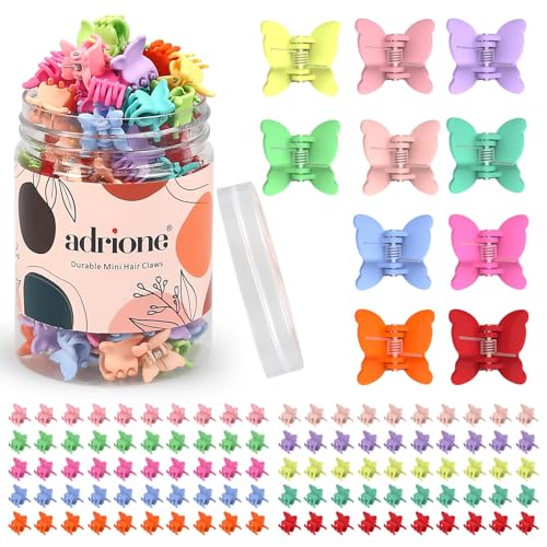 ADRIONE 100Pcs Mini Colorful Butterfly Hair Claw Clips for Women, Girls, Kids, Baby & Toddlers, Small Tiny Little Jaw Clips for Bangs, Thick, Medium, Thin, Fine Hair Butterflies Hair Accessories