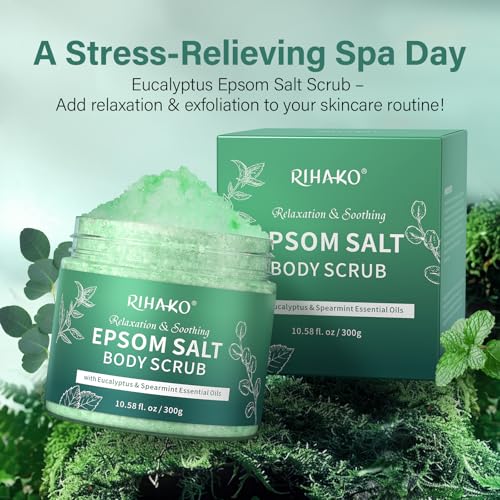 Eucalyptus & Spearmint Epsom Salt Body Scrub, Exfoliating Body Scrub for Women, Moisturizing and Nourishing Skin, Soothes Muscle Tension, All Skin Types, Bath Salts for Muscle Soak, 300g - Image 7