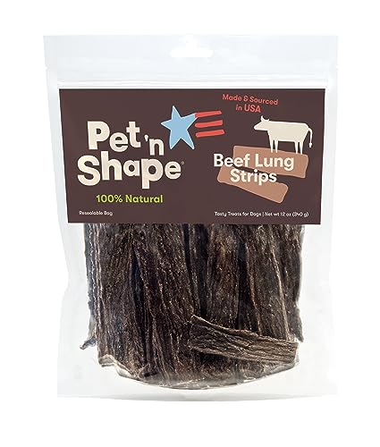 Pet 'n Shape Beef Lung Strip Dog Treats – Made and Sourced in the USA - 12 Ounce