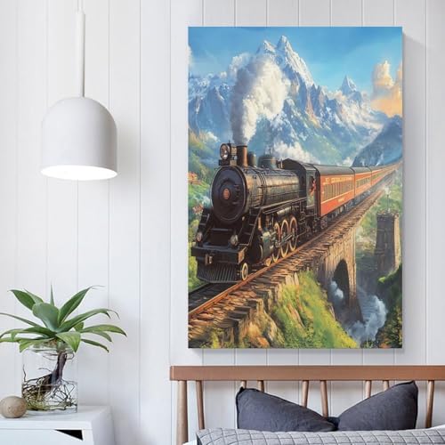 Lienzo de tren de vapor con acabados de cuadros modernos para salones selectos 5