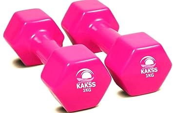 Kakss Cast Iron Vinyl Coated Dumbbells (1+1 =2KG Pink)