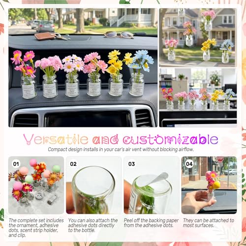 Image of CusDusk 6 Pack Flowers Car Vent Clips, Cute Daisy Plants Vase Air Conditioning Outlet Clip with Fragrance Pads, Charm Scent Perfume Automotive Interior Decorations for Women (6 PCS)