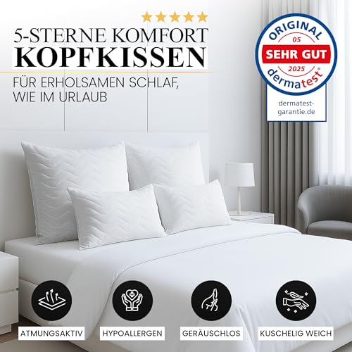 Gentle North Hochwertige Kopfkissen 80x80 cm groß in Hotelqualität - Flauschiges, gut gefülltes Schlafkissen für Allergiker geeignet (Ökotex 100 Zertifiziert) - 60° Waschbar