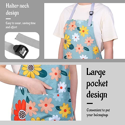 FANTESI 3 Pcs Floral Aprons for Women Adjustable Canvas Aprons with 2 Pockets for Cooking Gardening Housework - Image 4