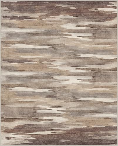 Area Rugs 8x10 Machine Washable Rug for Bedroom Living Room Dining Room, Large Modern Abstract Soft Rugs, Indoor Low Pile Carpet with Non Slip Rubber Backing, Mocha Brown