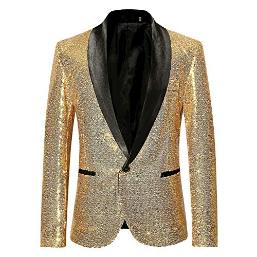 Battnot Herren Anzug Slim Fit Pailletten Blazer, Männer Sequin Mantel für Geschäft Hochzeit Party Business Eine Knöpfe Jacke Suit Regular Fit Fashion Top Coat Outwear S-2XL Stilvolle Bluse