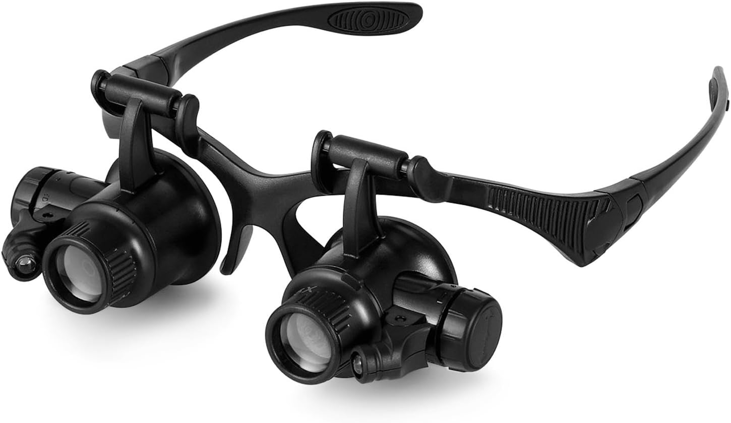 Flexzion Lighted Head Magnifier Glasses with 8 Pairs Interchangeable