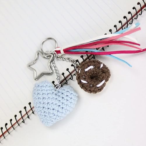 Miniatura 8 de Donut and Heart Love colorful Keychain kawaii crochet arigurumi trendy shack classy crafts llaveros para mujer etsie amigurume (Chocolate)