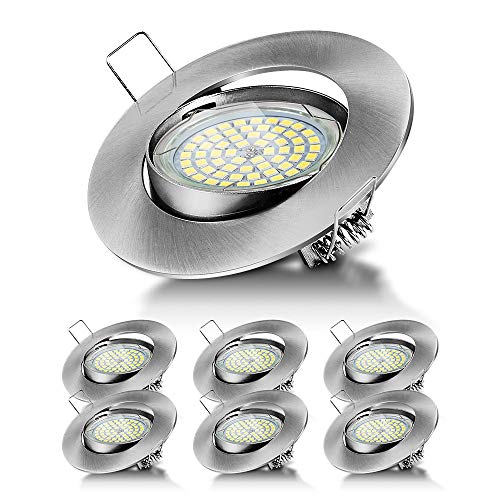 6-PiezasFoco Empotrable| Aurorast Bombillas LED Gu10 5W equivalente a incandescente 60W | Blanco Frío 6000K 600Lm | Ojos de Buey LED AC220V-240V |Luz de Techo para salón, dormitorio,Ventana