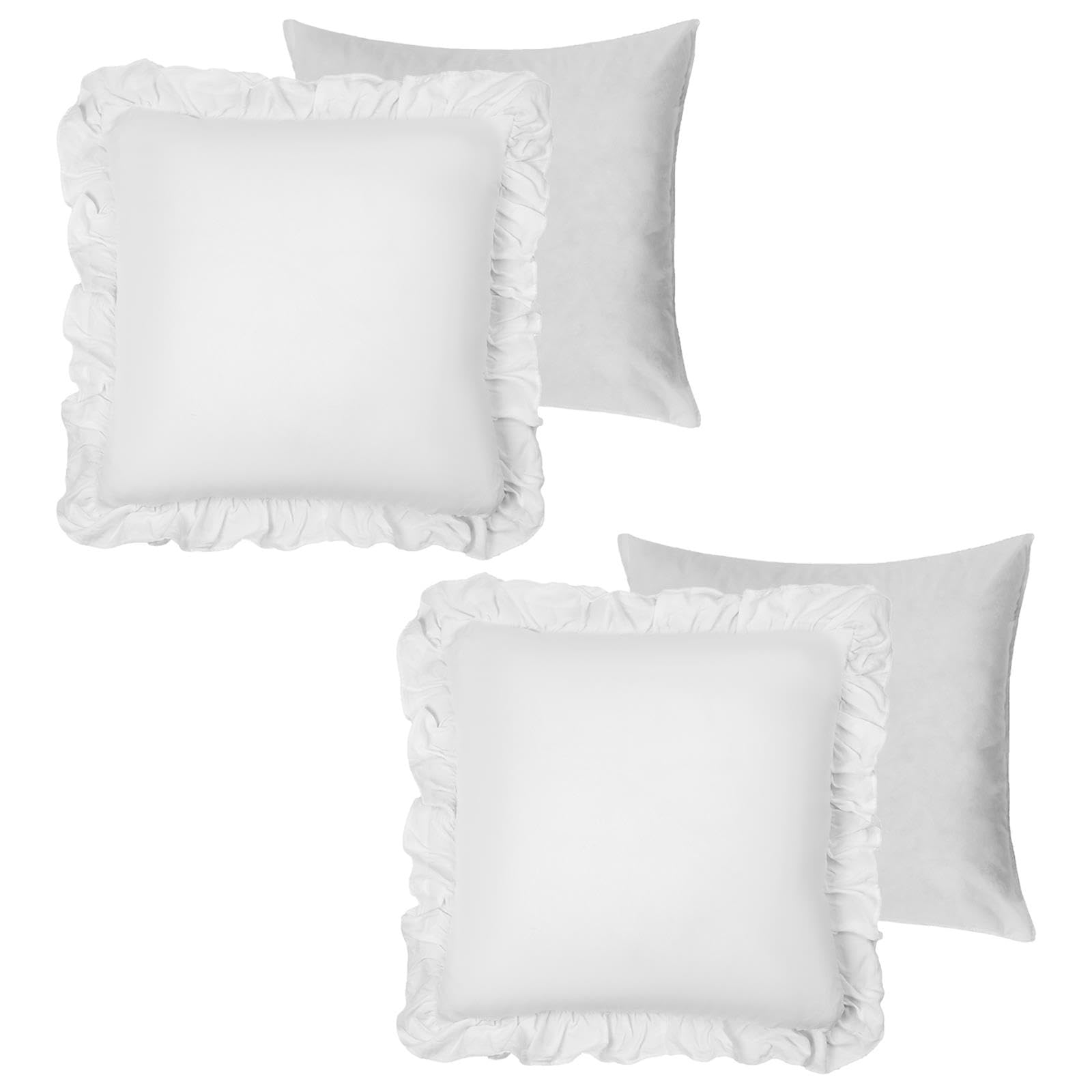 OHS Linen Frill Cushion Covers - White - 45 cm x 45 cm