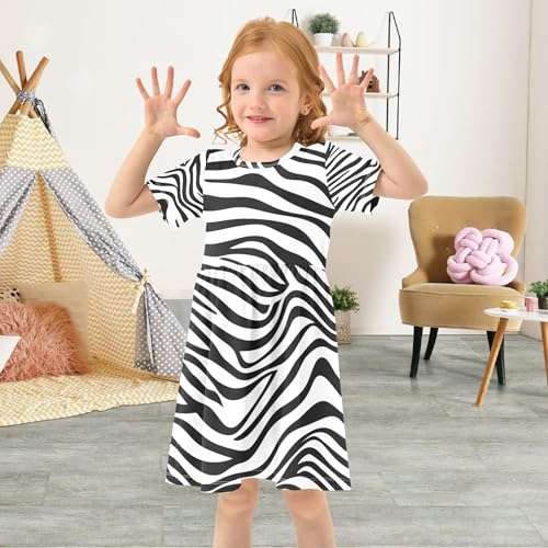 Toddler Dresses for Girls 2t Zebra Stripe Black White Summer Short Floral Beach Dress Children Dress4