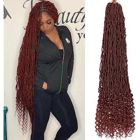 Xtrend 36 Inch New Faux Locs Crochet Hair With Curly End 7 Packs Copper Red Long Soft Locs Crochet Braids Hair Synthetic Bohemian Nu Locs Braiding Hair for Women (12Strands/pack 350#) Cover