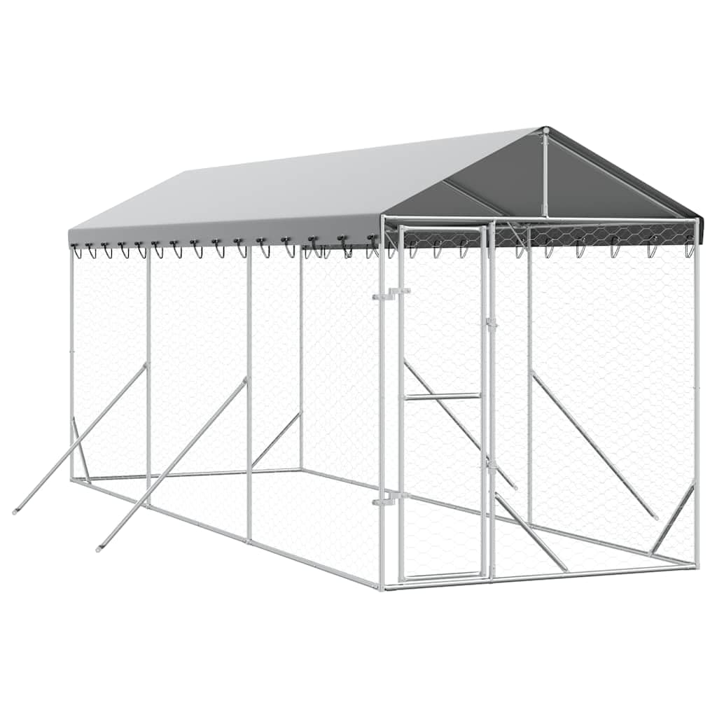 Cuccia Cani Esterno Tetto Argento 2x6x2,5 m Acciaio Zincato