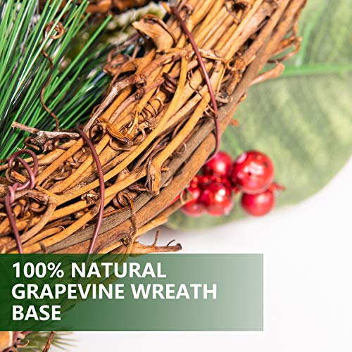 Rocinha Prelit Christmas Wreath with Lights, 22 Inches Artificial Front Door Wreath Garland with Berry, Pine Cone - Ideal Christmas Decor for Winter Holiday New Year, Indoor Outdoor
