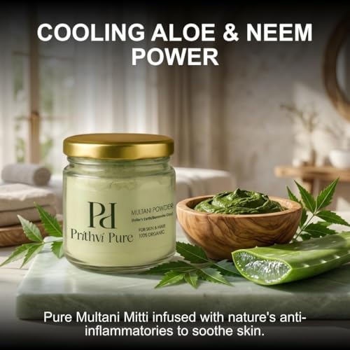 Image of Aloe Vera & Neem Multani Mitti Face Pack (200g) | Acne & Pimple Control, Oil Control, Deep Cleansing & Skin Brightening | Natural Herbal Powder | For Face and Hair |