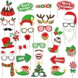 Avezano Christmas Photo Booth Props, 32Pcs Christmas Party Decorations Set Party Favors, Selfie Holiday Photo Prop for Photography, Christmas Games for Party Supplies for Kids Adults