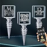 Personalized Crystal Wine Stopper - Custom Engraved Initial, Name & Date - 3D Glass Bottle Stopper with 6 Design Options - Square, Included Gift Box