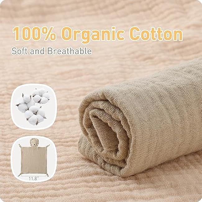 100% Organic Cotton Muslin Lion Loveys Soft & Breathable Newborn Security Blanket, for Baby Boy Girl, Gender Neutral. Muslin Fabric for Comfortable Sleep & Play, Ideal for Newborns, Toddler