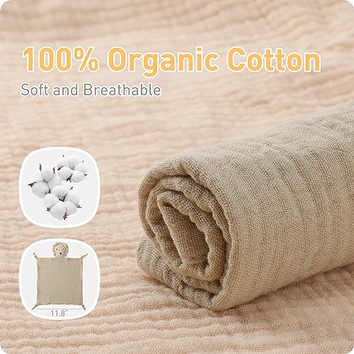 Image of Premium Soft Muslin Cotton Bunny & Lion Loveys Soft Breathable Newborn Security Blanket, Perfect Present for Baby Newborns, Toddlers Boy Girl, Neutral Fabric for Comfortable Sleep & Play
