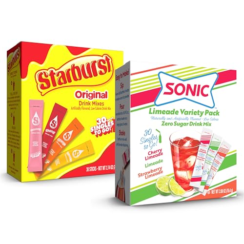 Sonic &amp; Starburst Singles To Go, 60 Count Variety Pack, Watertok Powdered Drink Mix Limeade, Cherry Limeade, Strawberry Limeade, Strawberry, Cherry, Orange And Lemon