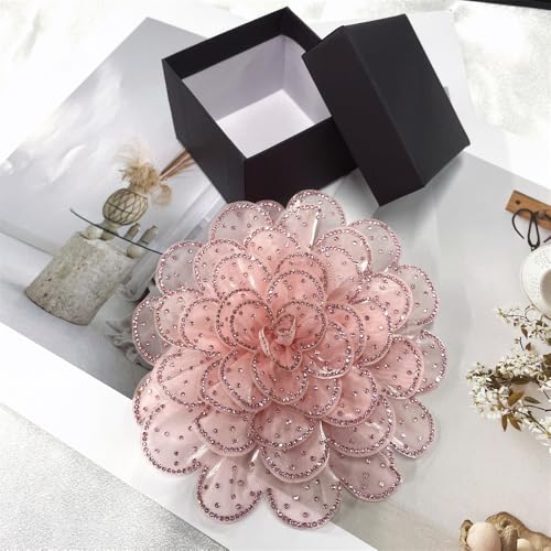 Image of Rhinestone Camellia Flower Big Brooch Lapel Pins for Women Fashion Crystal Fabric Floral Brooches Pin for Dresses Suit Accessories Jewelry Boutonniere Corsage Wedding Party 140mm