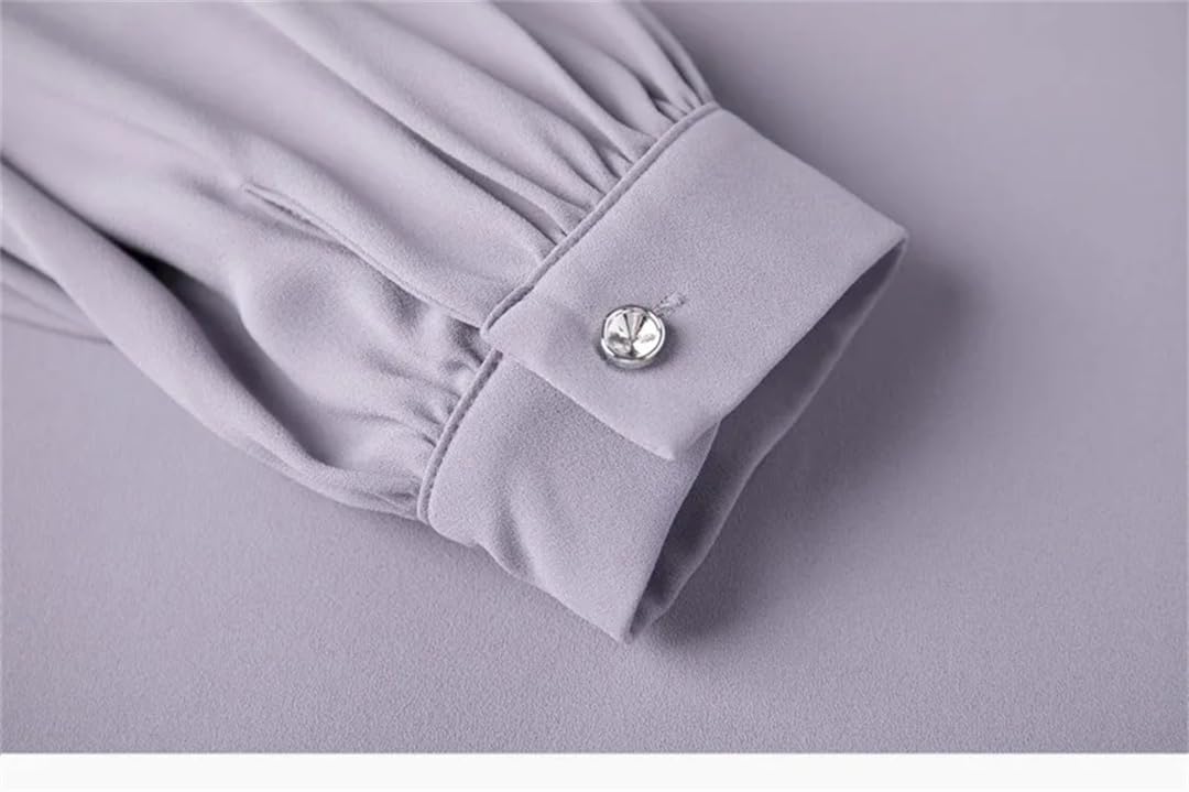 Blusa de gasa para mujer, manga larga, color liso, holgada, elegante