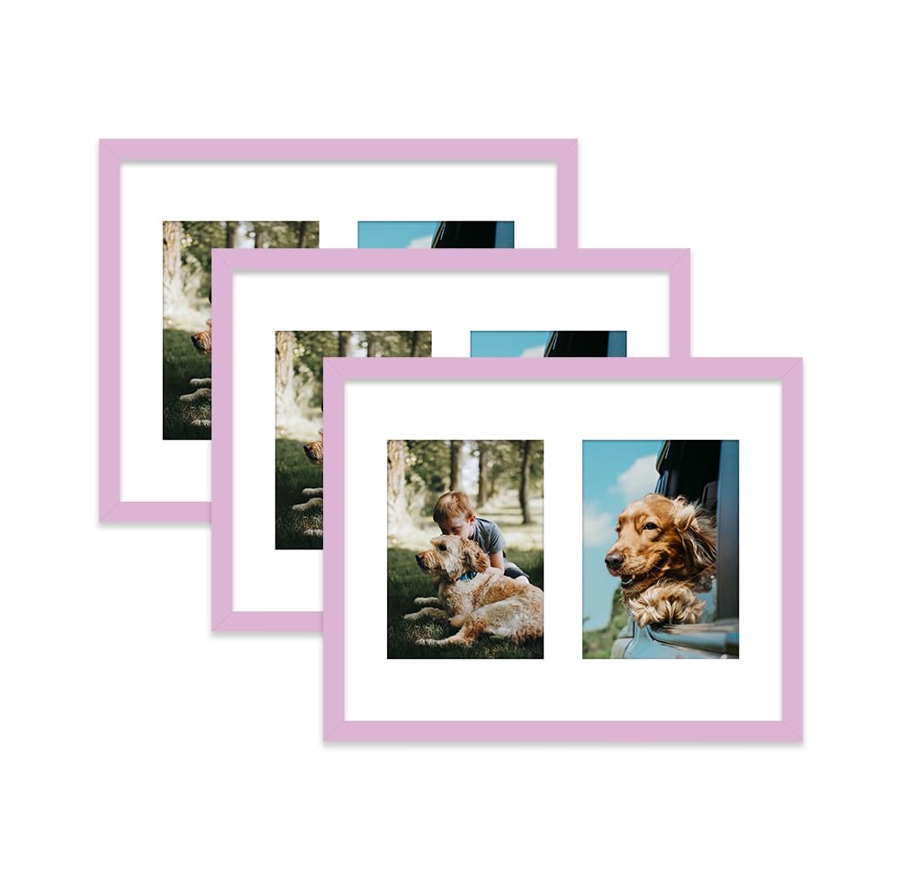 Lilac Multi Photo Frame - Holds 2 x 7x5 Pictures, Family Collage Picture Frame for Wall Display, 14x11 Frame size, Set of 3