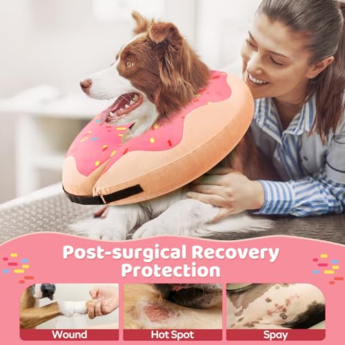 Image of Gimars Large Inflatable Dog Cone Alternative Dog Donut Collar After Surgery, Soft Neck Pillow Recovery Cone, Elizabethan Collar Alternative for Medium Dogs