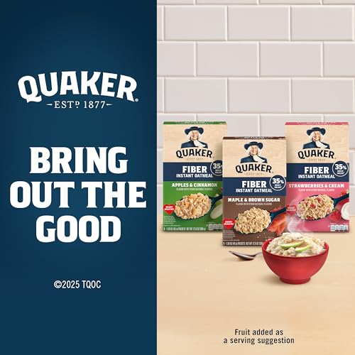 Image of Quaker Fiber Instant Oatmeal, Maple Brown Sugar, 35% Daily Value of Fiber, Whole Grains, No Artificial Flavors, 1.58 oz Packets, (8 Pack)