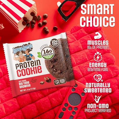 Image of Lenny & Larry's Protein Cookie, Big Time Brownie - High Protein Snacks with 16g Plant Protein, 10g Fiber, Soft-Baked, Vegan, Non-GMO | 4oz, Pack of 12