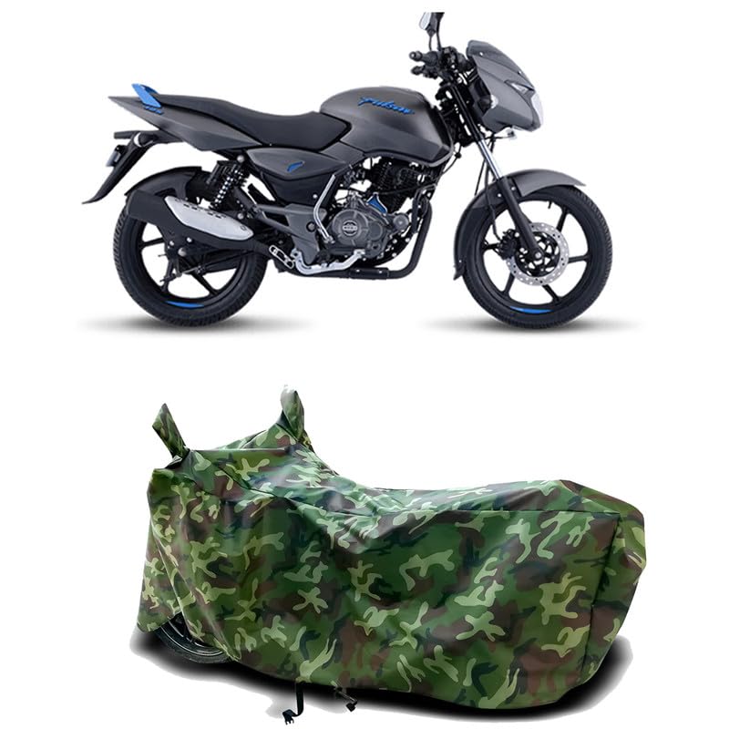 Image of DUFFEL-100% Heat Protection Two Wheeler Bike /Scooty Body Cover for Bajaj Pulsar 125 Water Resistance /UV-Rays /Birds Dropping /Scratchproof /Dust Proof /Waterproof[Green Jungle Print]