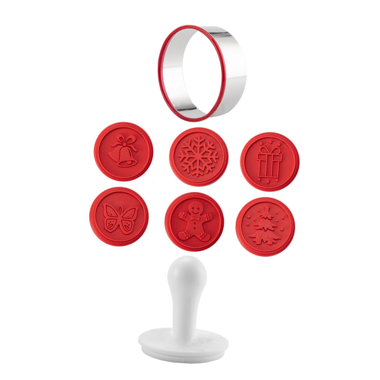 Cabilock 4 Sets Keksstempel Kreis Keks Fondant Buchstabenausstecher Plätzchenpresse Müsli Kekse Noel Runde Keksausstecher Kuchendekoration Walnuss Keksform Glas Muffins Rot