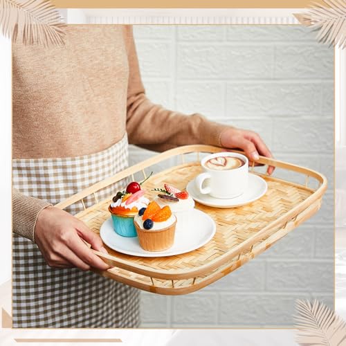 Filltouch WEN-FILLTOUCH-312 6 Pcs Bamboo Wicker Serving Trays 16.93 X 13 X 1.57 Inch Hand Woven Lap Trays thumb #4