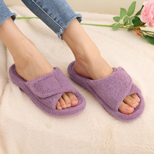 Litfun Women's Orthopedic Slippers with Arch Support Adjustable Open Toe House Shoes for Plantar Fasciitis, Violet 412