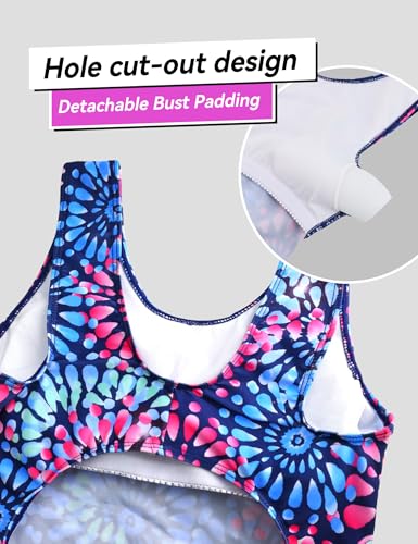 Image of Girls Swimsuit Sleeveless Bathing Suits Back Cutout Summer Swimwear with Removable Chest pad 6-14 Years