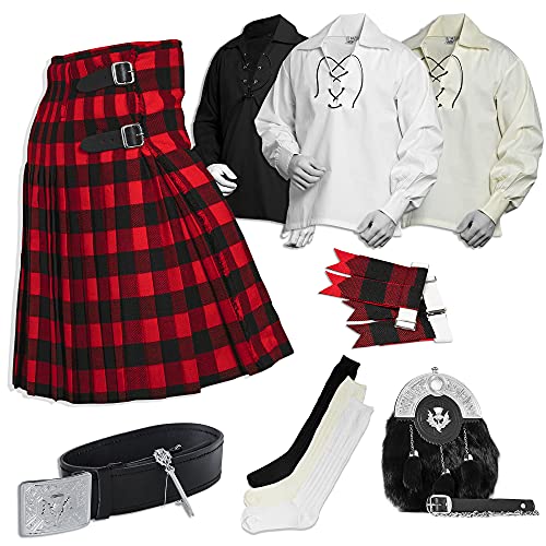 UMAM Tartan Kilt Set - 08 Pieces Kilt Accessories for Men, Scottish Outfit (Rob Roy, 36")