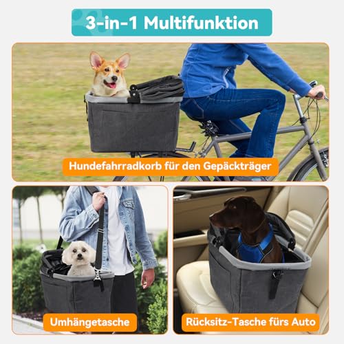 DAISTERN Hundefahrradkorb bis 12kg für Gepäckträger mit Metallrahmen, Schnellmontage-Halterung, Netzfenster, weichem Sitzkissen, Reflektorstreifen, faltbar, passend für E-Bikes & Citybikes