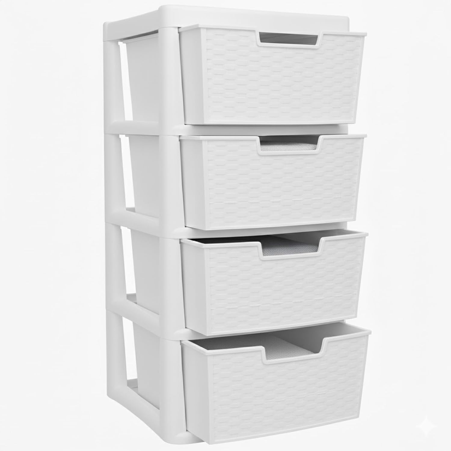 Kyy'z White Large Drawer Storage Unit Tower Rattan Effect Large Organizer Chest Tower Unit Cabinet Trolley Home Bedroom Kitchen Office School Garage 39 (D) X 39 (W) X 80 (H) Cm (, 4 Tier)