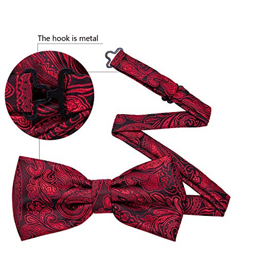 Image of Barry.Wang Paisley Striped Bow Tie for Men Silk Pre-Tied Bowtie Pocket Square Cufflinks Set Formal Wedding Party Prom